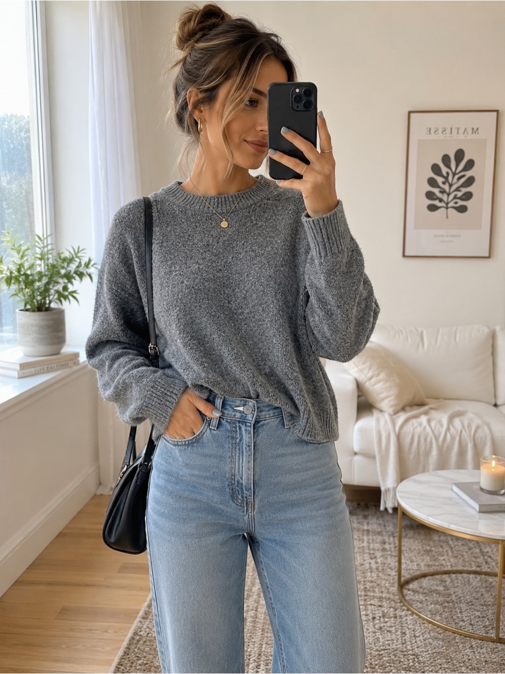 H&M Gray Soft Knit Sweater Women’s Large Cozy Crew Neck Lightweight
